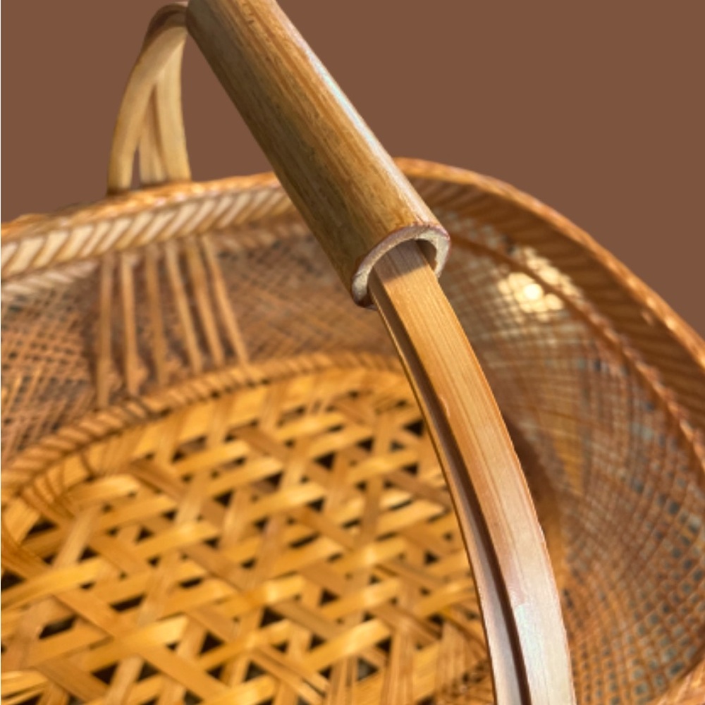 Vintage wicker basket gathering garden tan woven retro farmhouse tan large - Picture 3 of 5
